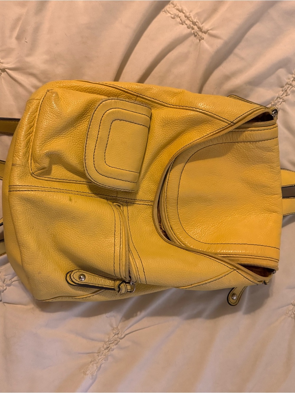 Tignanello Yellow Pebbled Leather Convertible Backpack Shoulder Bag
